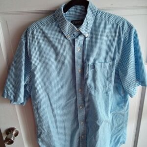 Chaps Blue Checkered Men's Short Sleeve Button Collard Shirt Size LT